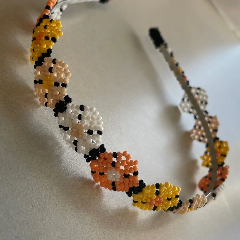 Beaded Flower Floral Headband in White, Yellow &‎ Peach
